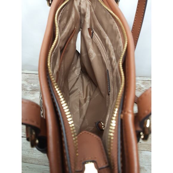 Anne Klein Tote Bag Handbag Purse Zip Top Brown/Tan Vegan Leather Canvas - Picture 11 of 15